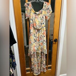 AUW Floral High Low Dress - Yellow and Orange